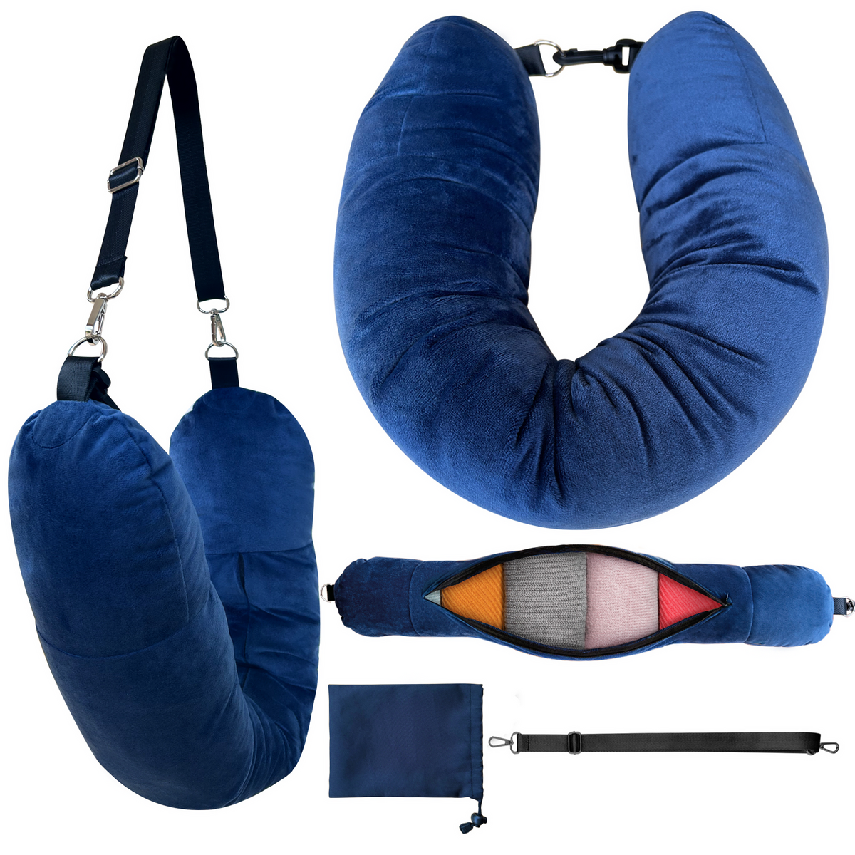 Stuffable Travel Neck Pillow Cover - Fill with Clothes, Sea Blue