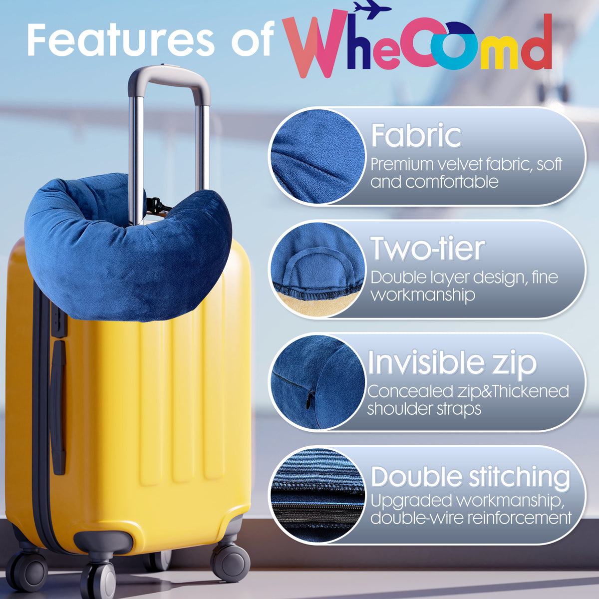 Stuffable Travel Neck Pillow Cover - Fill with Clothes, Sea Blue