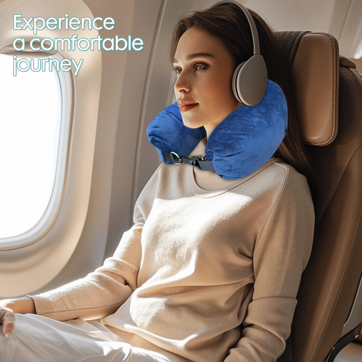 Stuffable Travel Neck Pillow Cover - Fill with Clothes, Sea Blue