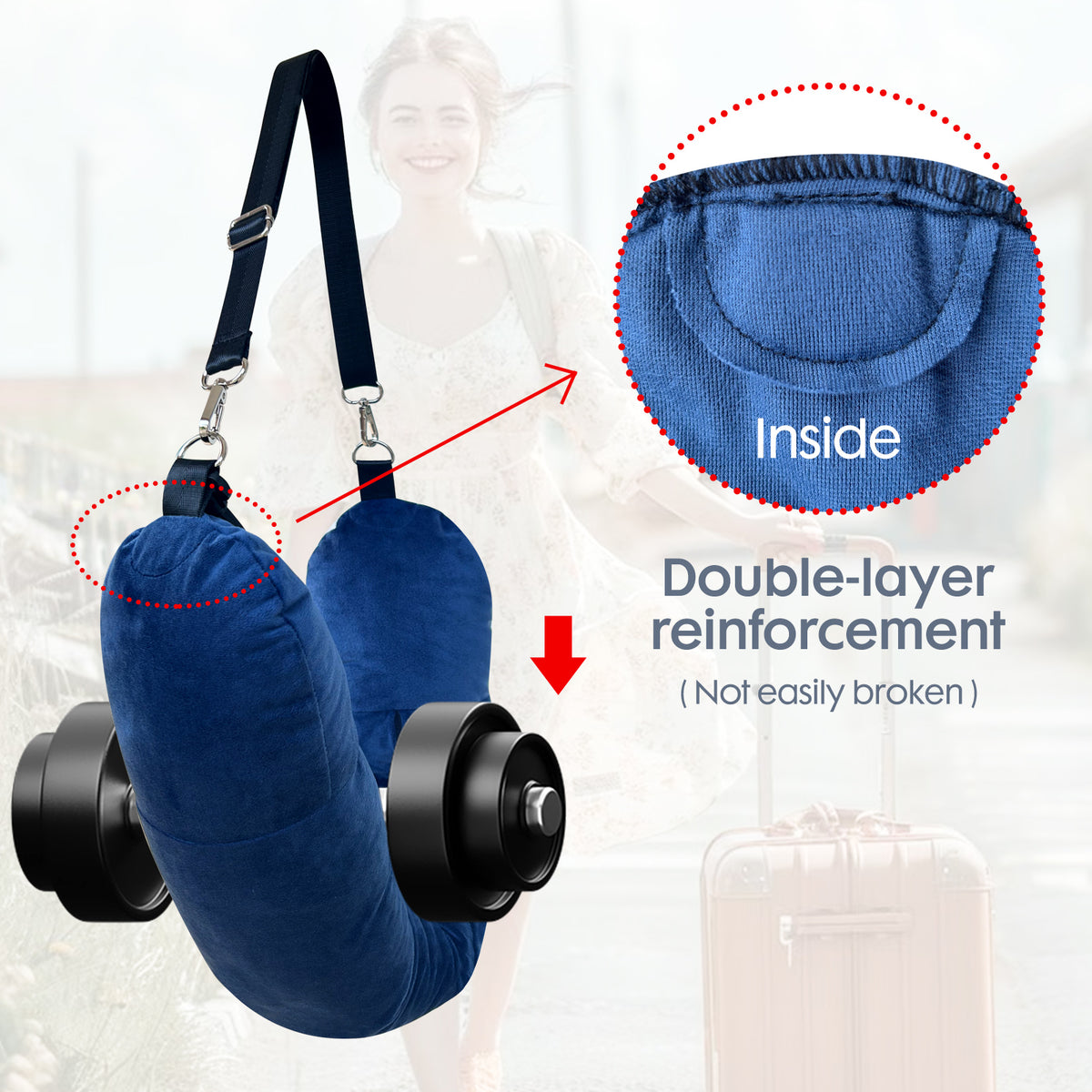 Stuffable Travel Neck Pillow Cover - Fill with Clothes, Sea Blue